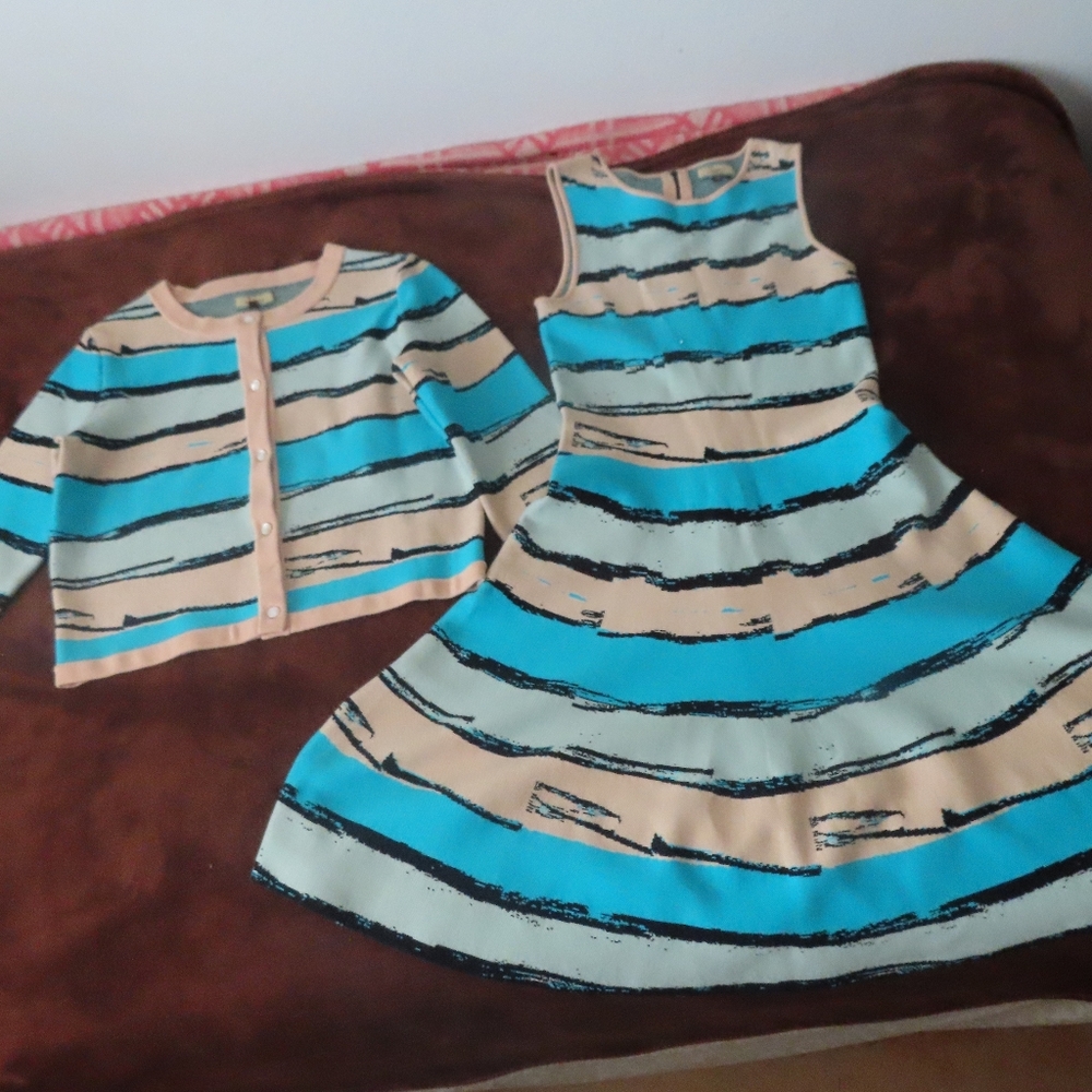 Issa London Multicolor Striped Sleeveless Knit Midi Jacket Womens Dress Size M